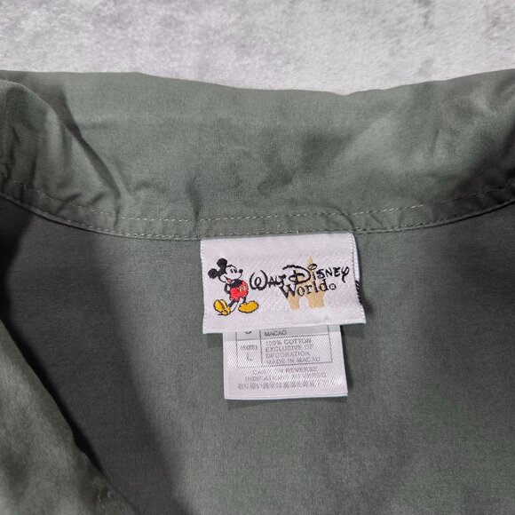 Vintage Disney World Shirt Mens L Green Mickey Mouse Embroidered Camp Button Up - Picture 4 of 9